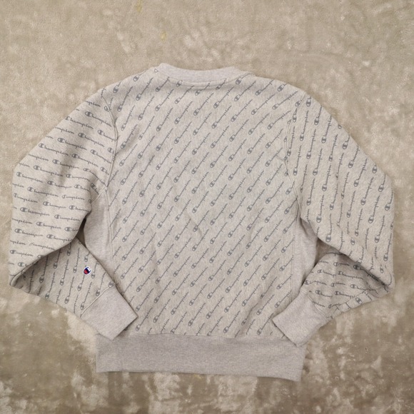 Champion Reverse Weave Men's Diagonal Print Grey Crewneck Sweatshirt size Medium - Picture 5 of 8